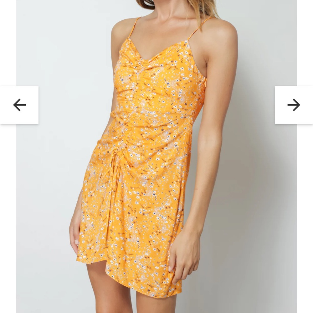 Line & Dot christy floral print ruched sleeveless mini dress orange multi L NWT